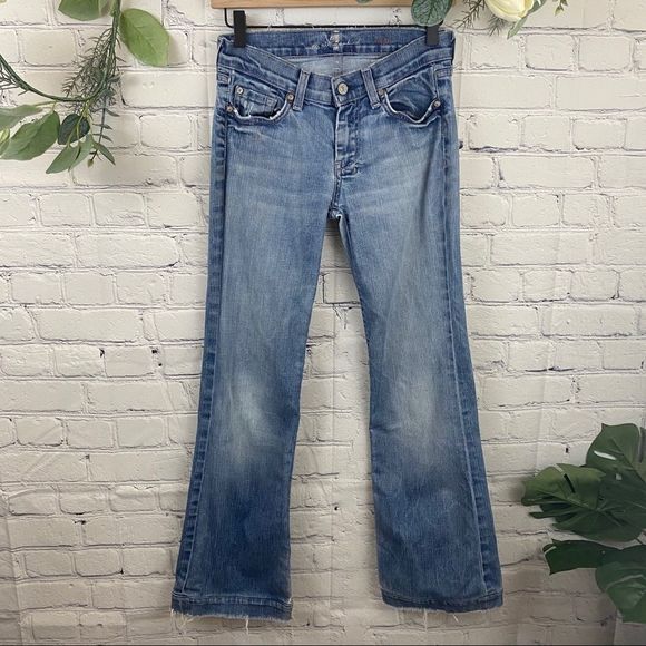 7 For All Mankind Denim - 7FAM Dojo heavily distressed light wash flare jean